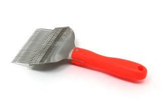 Odsklepiacz widelcowy gięty nierdzewny, rączka plastik 25 igieł