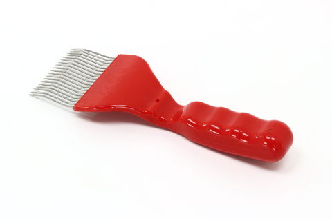 Odsklepiacz widelcowy, rączka plastikowa czerwona, gięty 19 igieł
