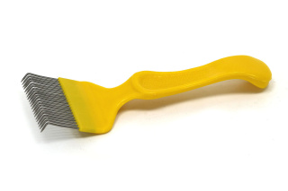 Odsklepiacz widelcowy, rączka plastikowa, żółty wygięty