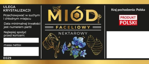 Etykieta na miód faceliowy nektarowy czarne opakowanie 100 szt Etykieta na miód faceliowy nektarowy czarne opakowanie 100 szt