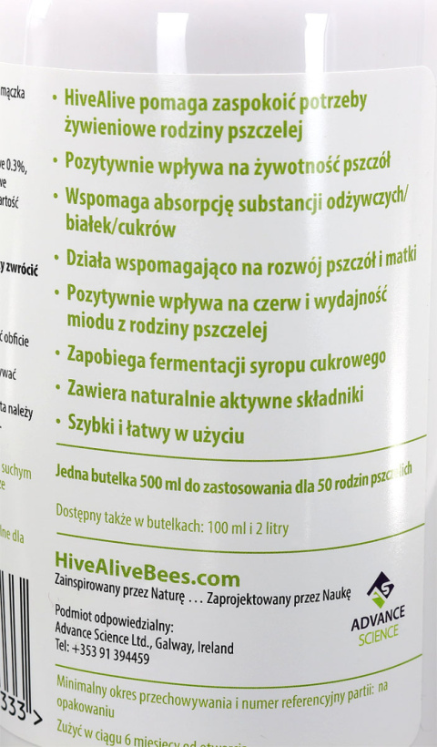 HiveAlive 500 ml, uzupełniająca mieszanka dla pszczół HiveAlive 500 ml, uzupełniająca mieszanka dla pszczół