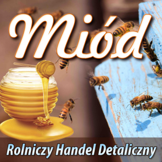 Baner reklamowy niebieski ul i pszczoły RHD 1x1m
