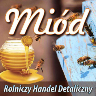 Baner reklamowy niebieski ul i pszczoły RHD 1x1m