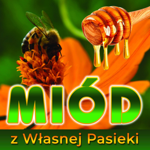 Baner reklamowy zielony z pszczołą 1x1m Baner reklamowy zielony z pszczołą 1x1m