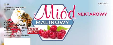 Etykiety duże na miód nektarowy malinowy 100szt Etykiety duże na miód nektarowy malinowy 100szt