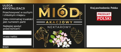 Etykiety na miód akacjowy nektarowy czarne opakowanie 100 szt Etykiety na miód akacjowy nektarowy czarne opakowanie 100 szt
