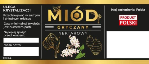 Etykiety na miód gryczany nektarowy czarne opakowanie 100 szt
