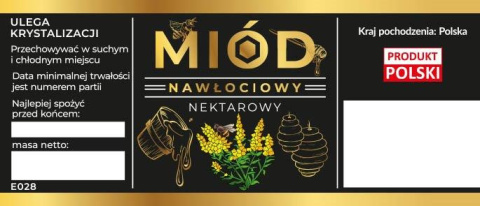 Etykiety na miód nawłociowy nektarowy czarne opakowanie 100 szt Etykiety na miód nawłociowy nektarowy czarne opakowanie 100 szt