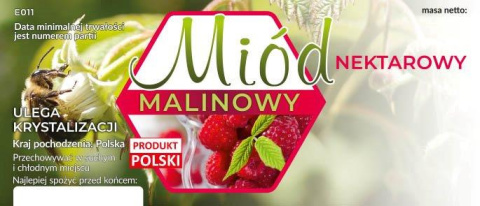 Etykiety na miód nektarowy malinowy opakowanie 100 szt Etykiety na miód nektarowy malinowy opakowanie 100 szt