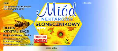 Etykiety na miód słonecznikowy - opakowanie 100szt Etykiety na miód słonecznikowy - opakowanie 100szt