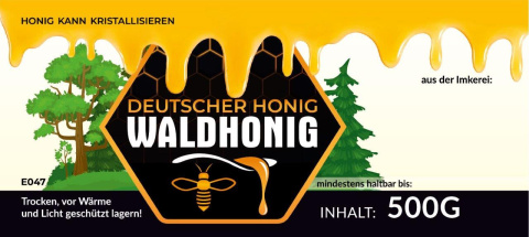 Etykiety niemieckojęzyczne na miód leśny Waldhonig 100szt Etykiety niemieckojęzyczne na miód leśny Waldhonig 100szt