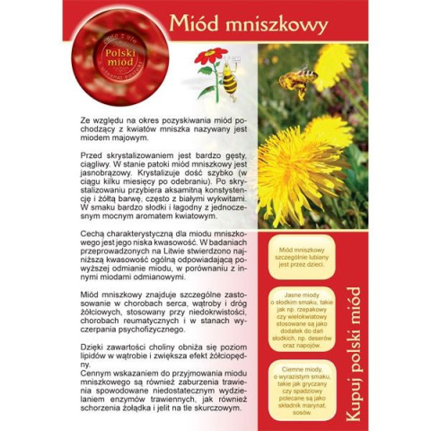 Ulotki informacyjne o produktach pszczelich - "Miód mniszkowy" Ulotki informacyjne o produktach pszczelich - "Miód mniszkowy"
